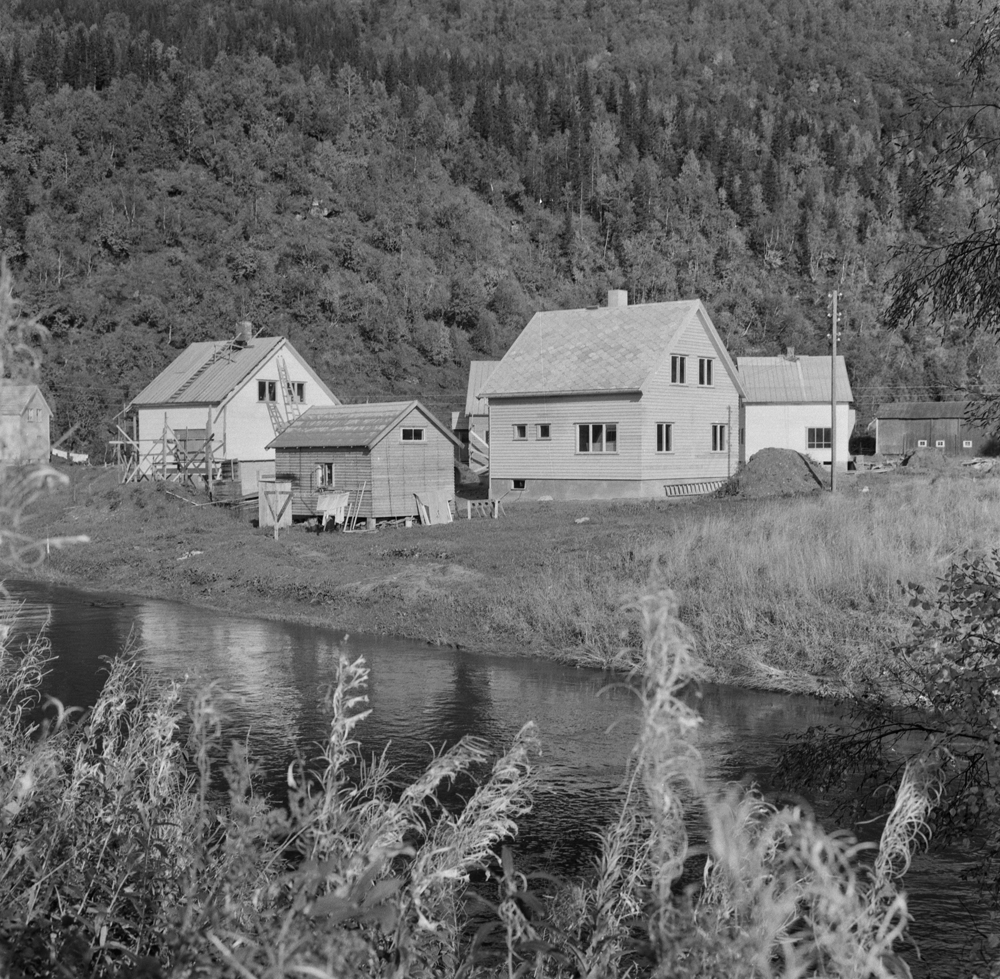 Utsikt mot Hammarheim og bebyggelsen på Nersengan. Tatt fra bredden av Skjerva.