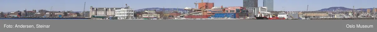 Panorama, sjø, havn, fjord, båt, skip, festning, byggearbeider, kran, mudder,