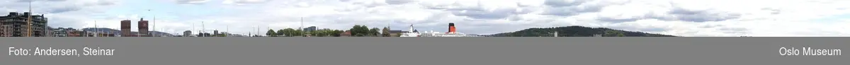 Panorama, utsikt, cruiseskip, havn, fjord, turistbåter, Rådhuset, Akershus Festning, Vippetangen, Sørenga, Ekebergåsen,
