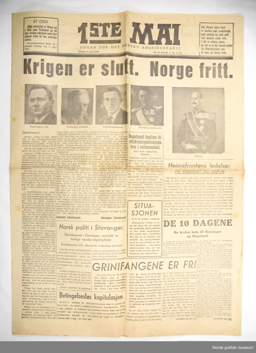 Første utgave av 1ste Mai etter andre verdenskrig.