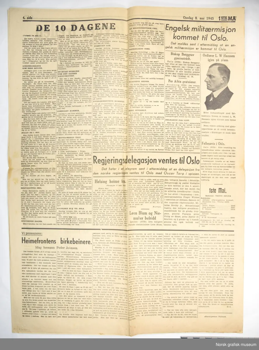 Første utgave av 1ste Mai etter andre verdenskrig.