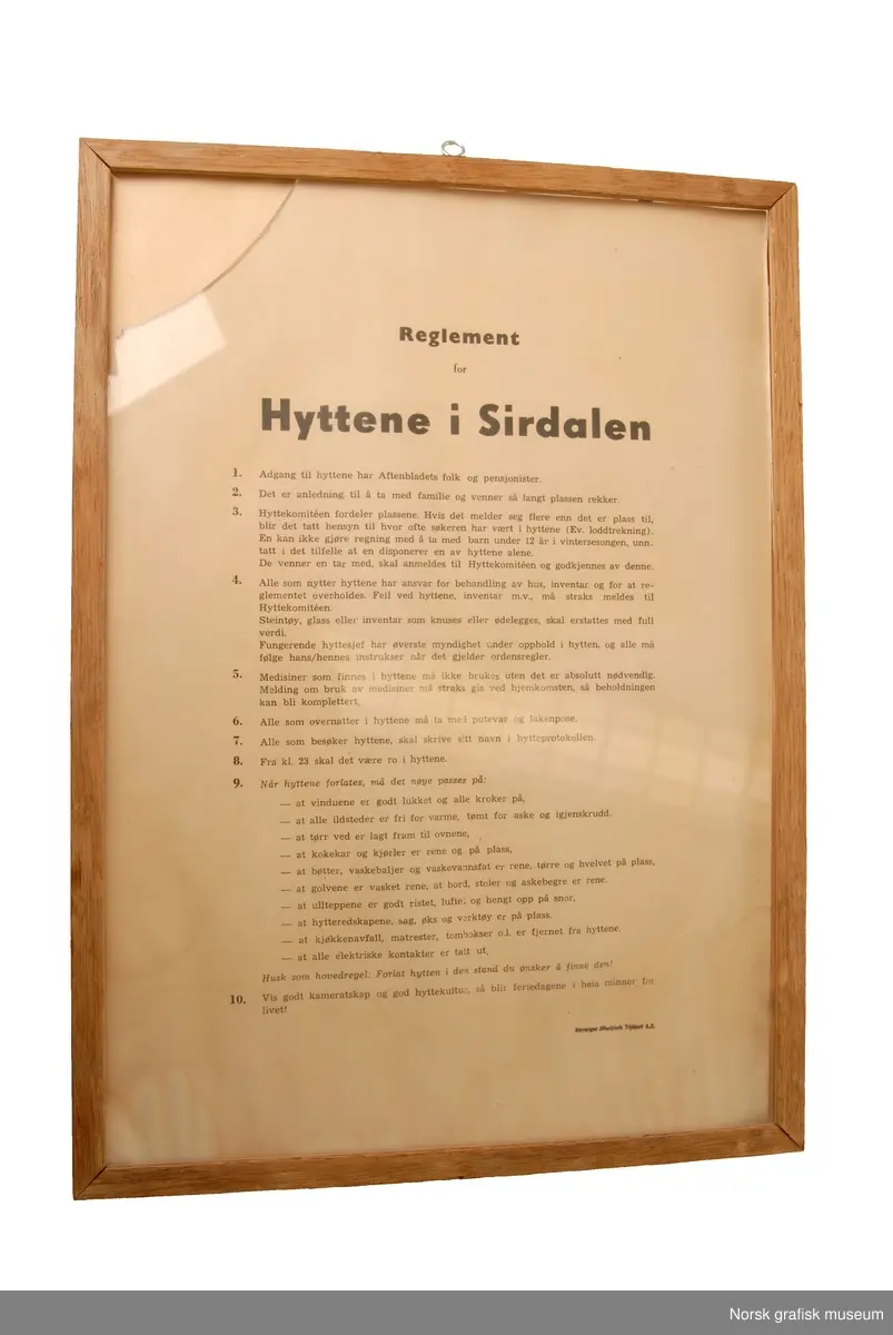 Reglement for Stavanger Aftenblad sine hytter i Sirdalen
