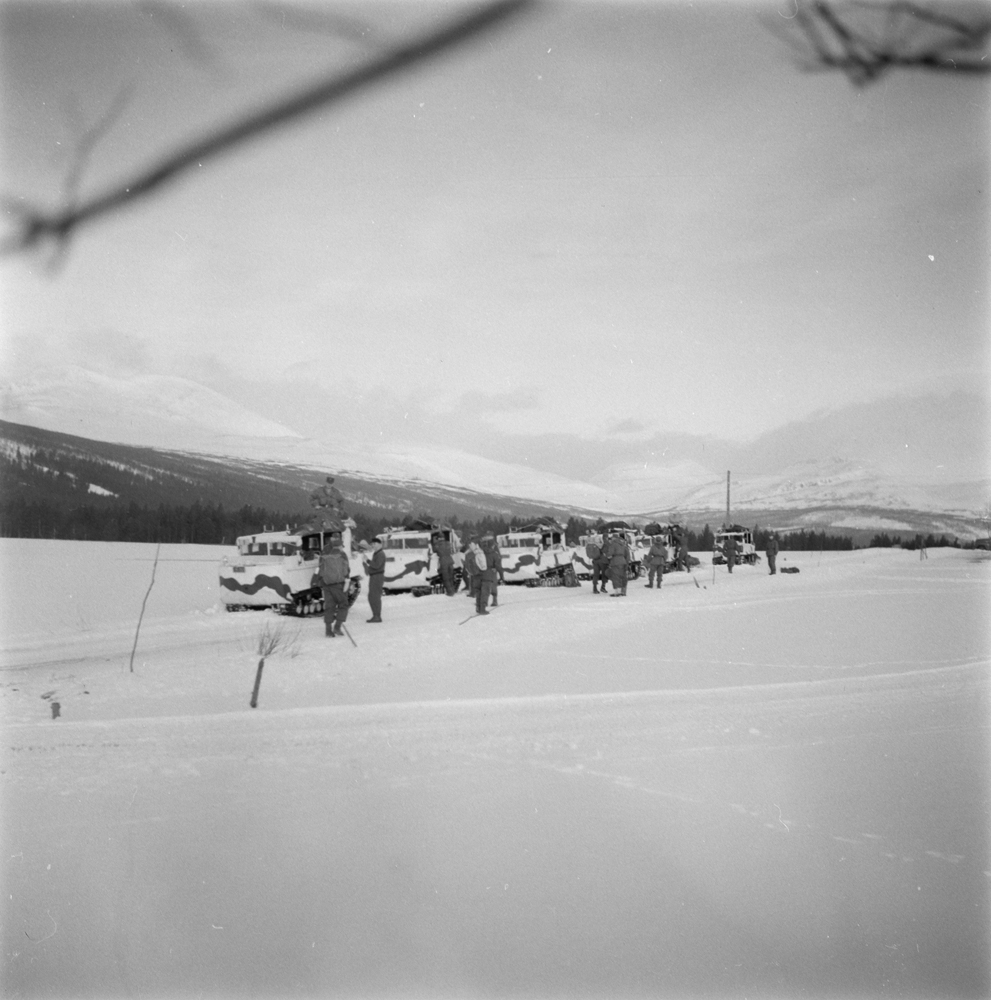 Militærøvelse på Børgefjell. Soldater og beltevogner av typen Studebaker M29 Weasel.