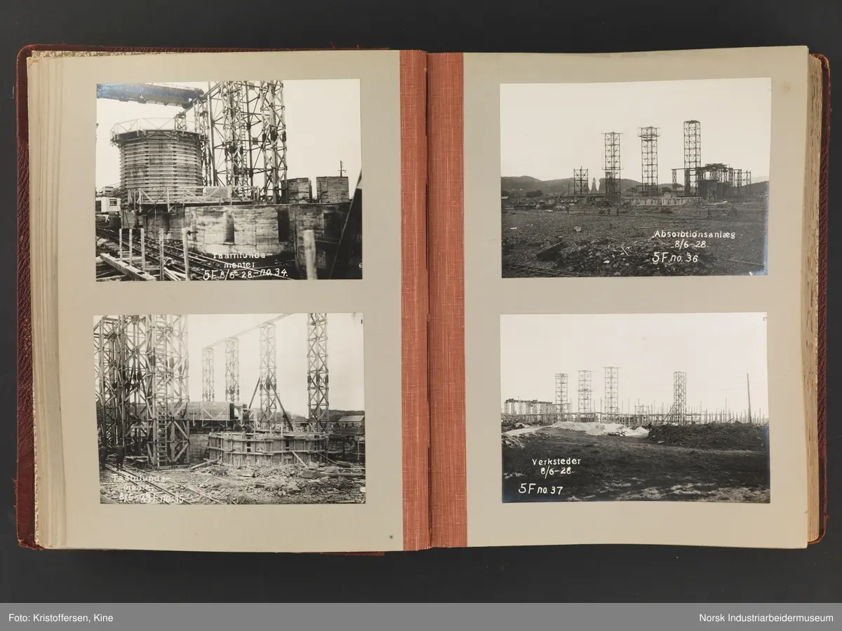 Fotoalbum med 88 sider og 164 innlimte fotografier fra Norsk Hydro på Herøya. Fotografiene viser starten av Eidanger Salpeterfabriker