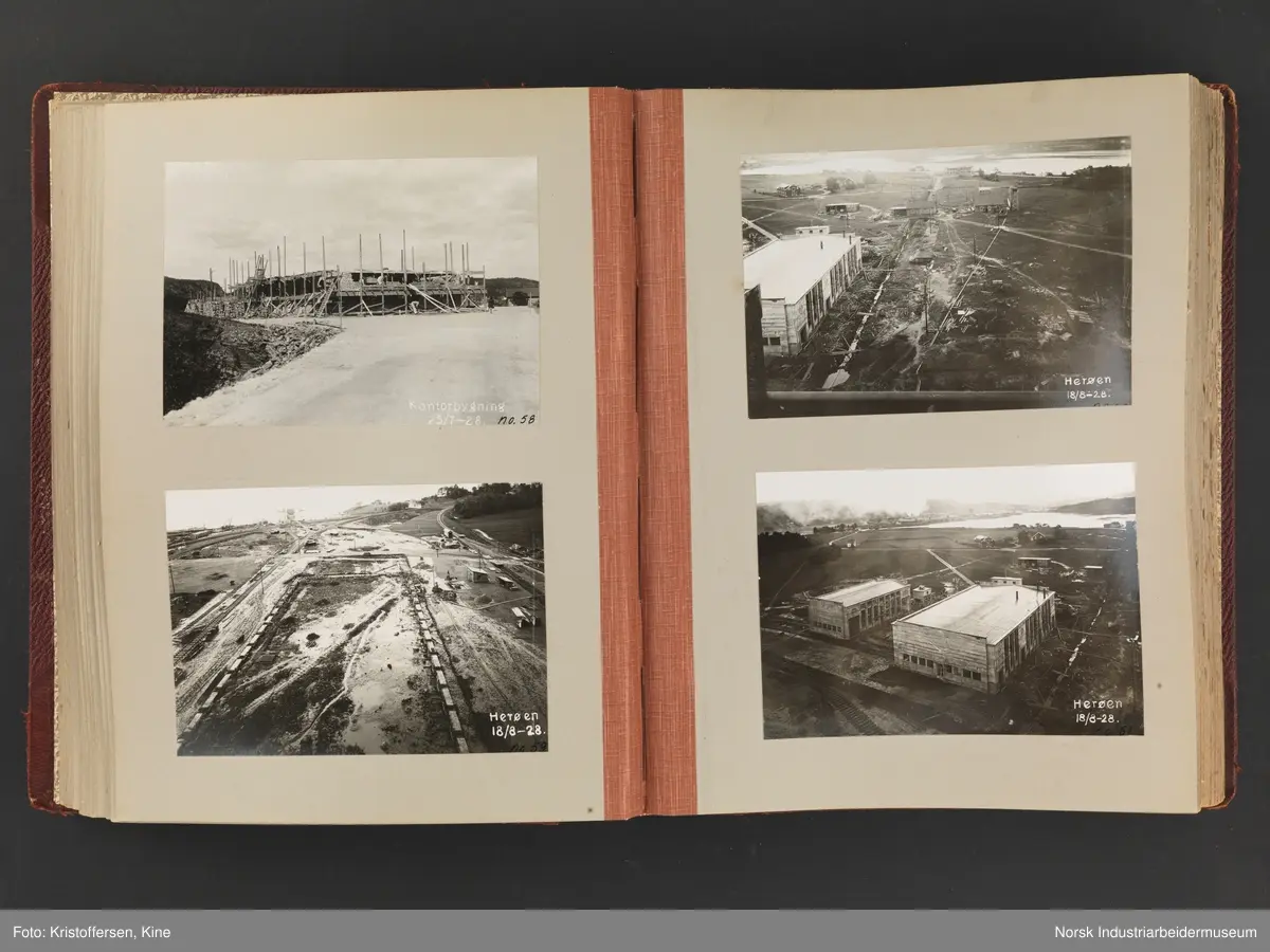 Fotoalbum med 88 sider og 164 innlimte fotografier fra Norsk Hydro på Herøya. Fotografiene viser starten av Eidanger Salpeterfabriker