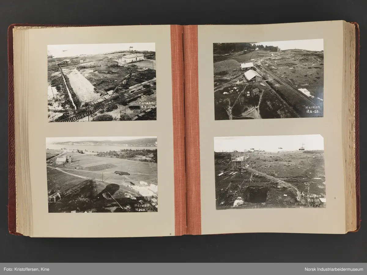 Fotoalbum med 88 sider og 164 innlimte fotografier fra Norsk Hydro på Herøya. Fotografiene viser starten av Eidanger Salpeterfabriker