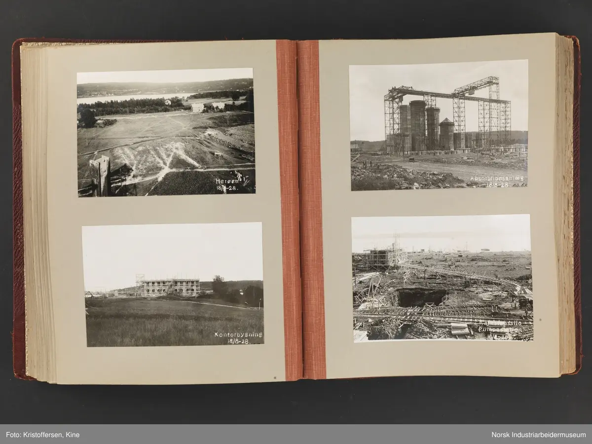 Fotoalbum med 88 sider og 164 innlimte fotografier fra Norsk Hydro på Herøya. Fotografiene viser starten av Eidanger Salpeterfabriker