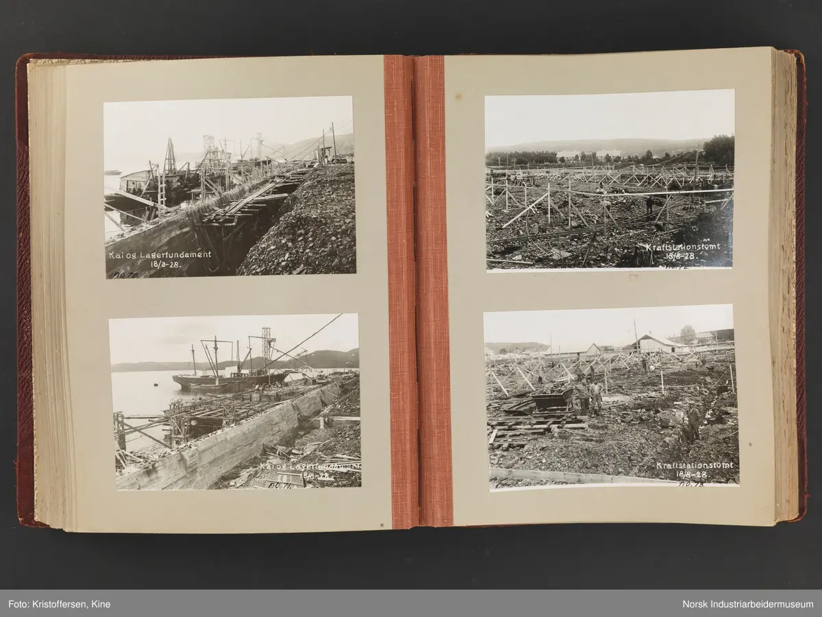 Fotoalbum med 88 sider og 164 innlimte fotografier fra Norsk Hydro på Herøya. Fotografiene viser starten av Eidanger Salpeterfabriker