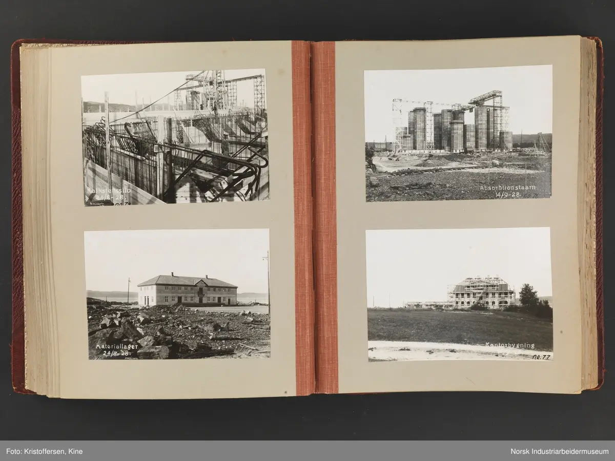 Fotoalbum med 88 sider og 164 innlimte fotografier fra Norsk Hydro på Herøya. Fotografiene viser starten av Eidanger Salpeterfabriker