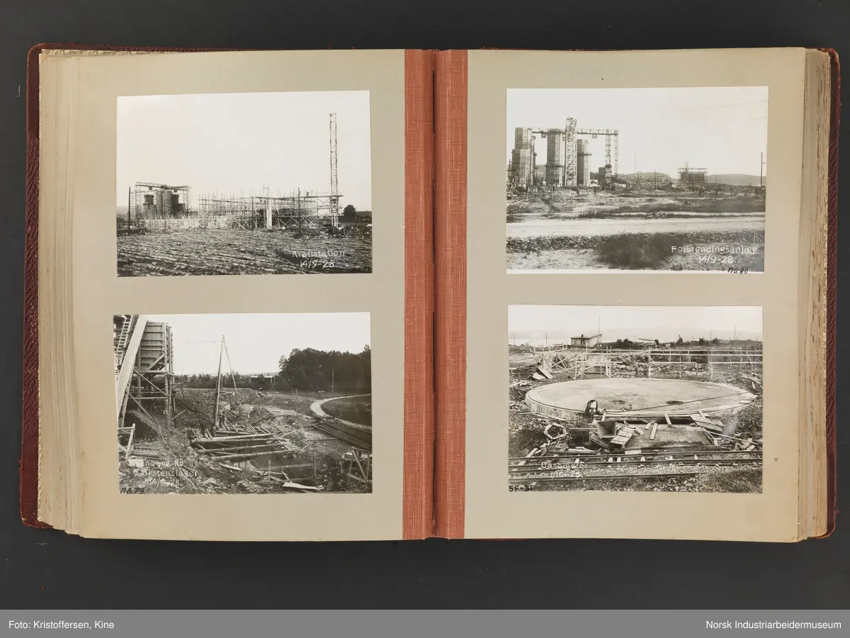 Fotoalbum med 88 sider og 164 innlimte fotografier fra Norsk Hydro på Herøya. Fotografiene viser starten av Eidanger Salpeterfabriker