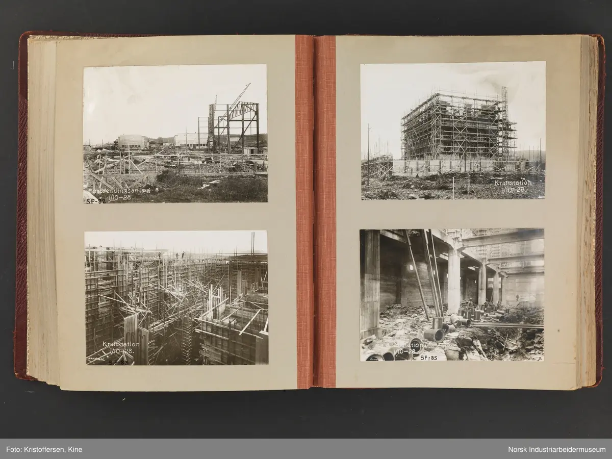 Fotoalbum med 88 sider og 164 innlimte fotografier fra Norsk Hydro på Herøya. Fotografiene viser starten av Eidanger Salpeterfabriker