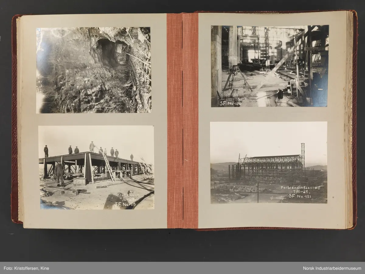 Fotoalbum med 88 sider og 164 innlimte fotografier fra Norsk Hydro på Herøya. Fotografiene viser starten av Eidanger Salpeterfabriker