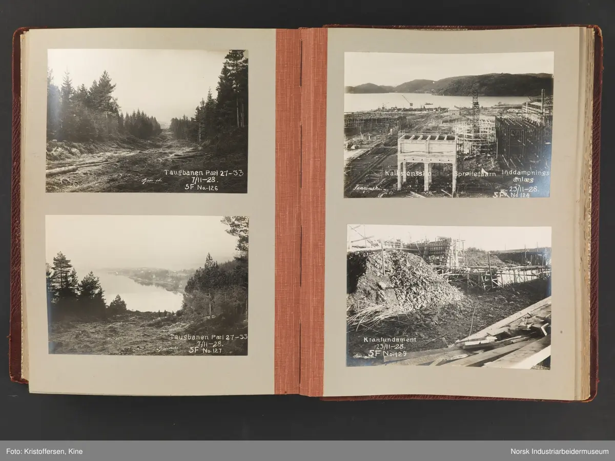 Fotoalbum med 88 sider og 164 innlimte fotografier fra Norsk Hydro på Herøya. Fotografiene viser starten av Eidanger Salpeterfabriker