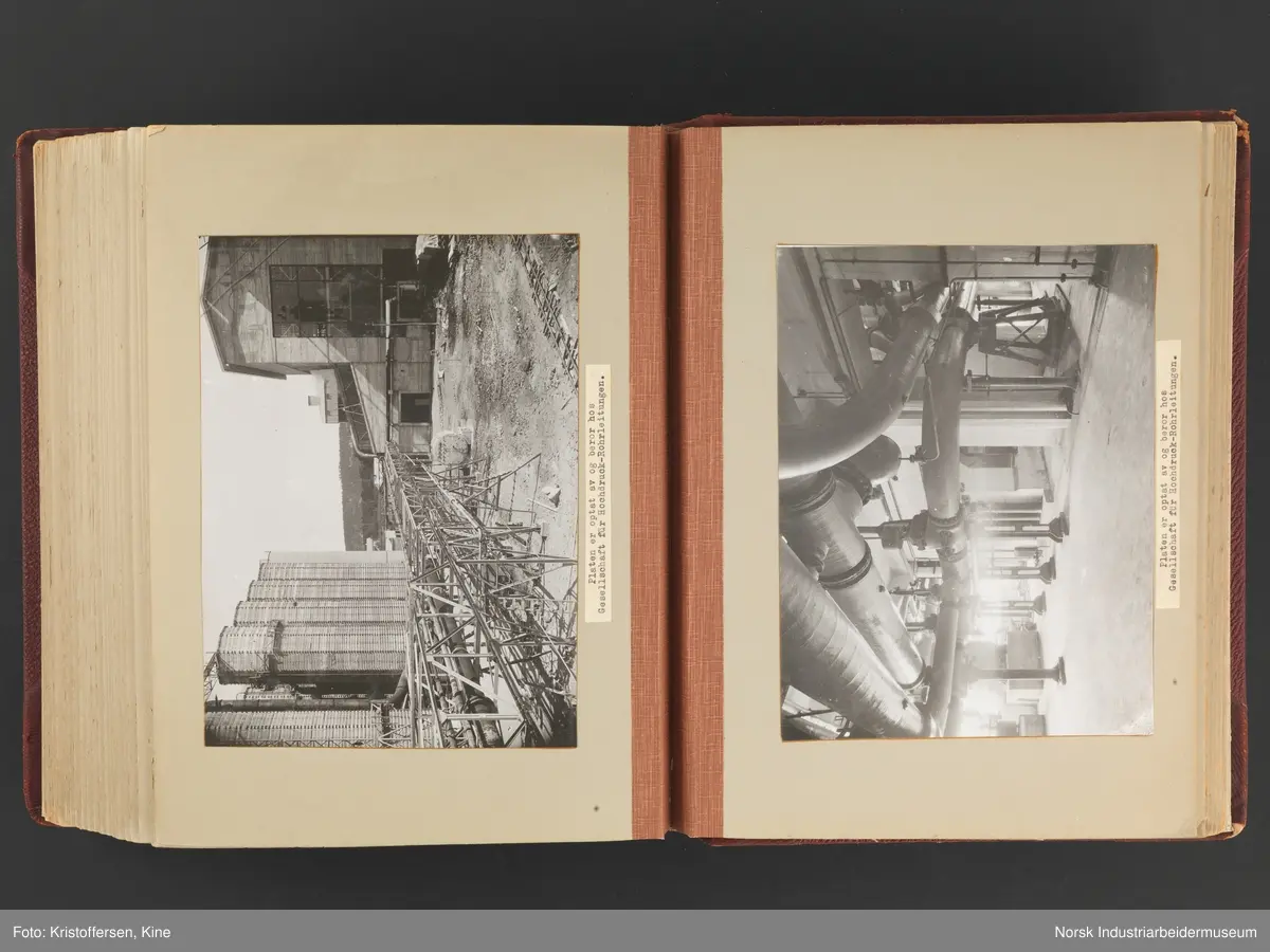 Fotoalbum med 88 sider og 116 innlimte fotografier fra Norsk Hydro på Herøya. Fotografiene viser starten av Eidanger Salpeterfabriker