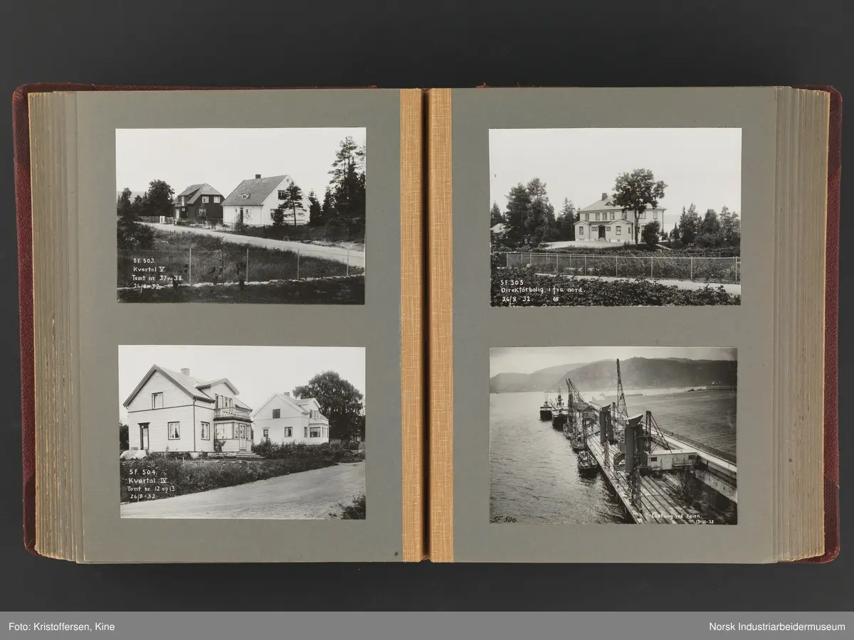 Fotoalbum med 88 sider og 116 innlimte fotografier fra Norsk Hydro på Herøya. Fotografiene viser starten av Eidanger Salpeterfabriker