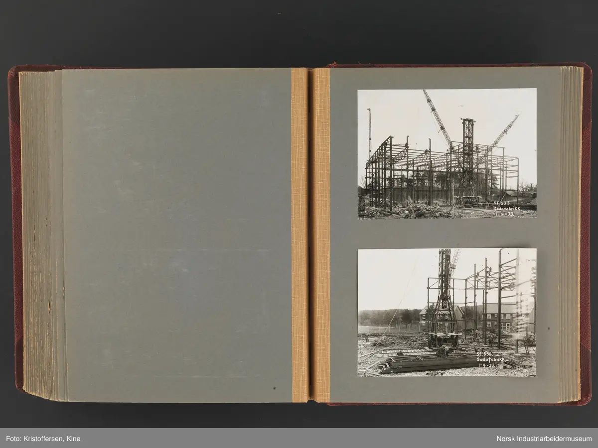 Fotoalbum med 88 sider og 116 innlimte fotografier fra Norsk Hydro på Herøya. Fotografiene viser starten av Eidanger Salpeterfabriker