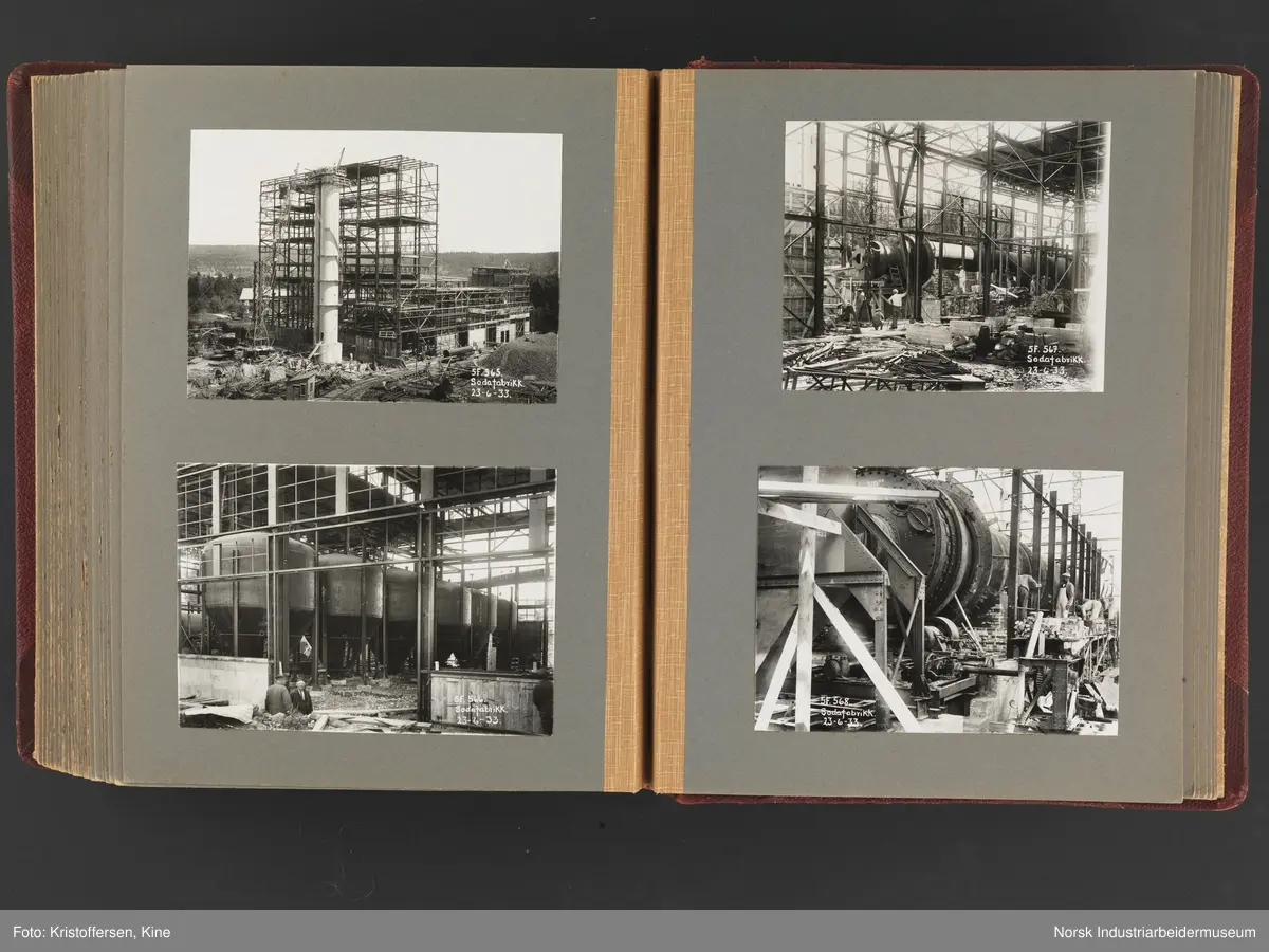 Fotoalbum med 88 sider og 116 innlimte fotografier fra Norsk Hydro på Herøya. Fotografiene viser starten av Eidanger Salpeterfabriker