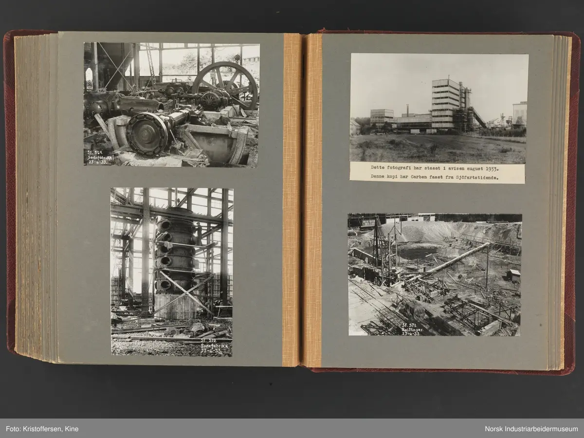 Fotoalbum med 88 sider og 116 innlimte fotografier fra Norsk Hydro på Herøya. Fotografiene viser starten av Eidanger Salpeterfabriker