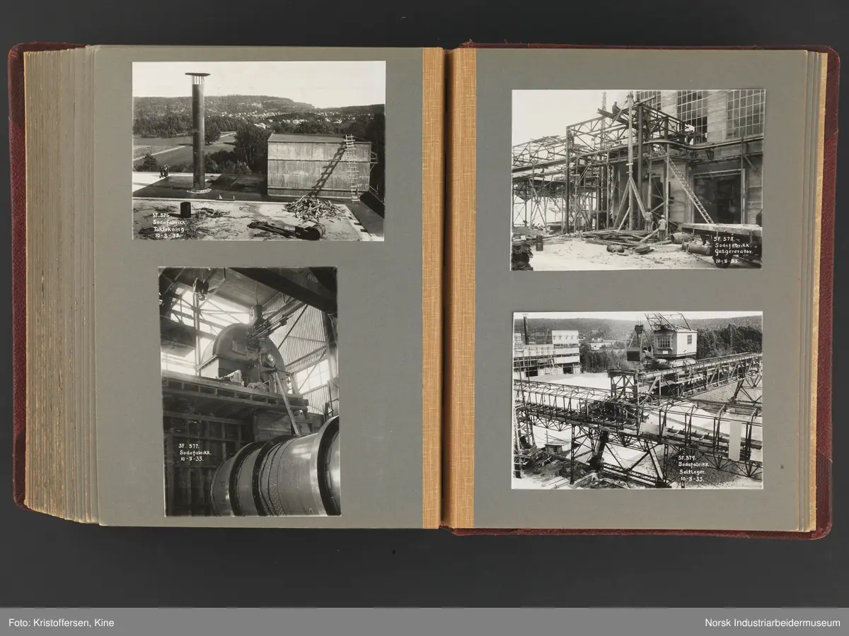 Fotoalbum med 88 sider og 116 innlimte fotografier fra Norsk Hydro på Herøya. Fotografiene viser starten av Eidanger Salpeterfabriker