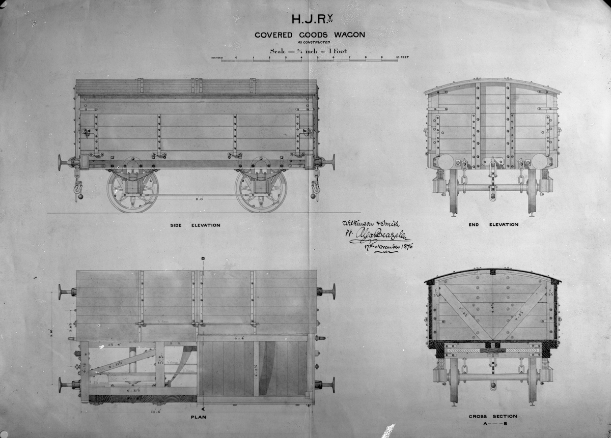 HJ "Covered Goods Wagon"



Ritning av sluten godsvagn för Halmstad–Jönköpings järnväg.