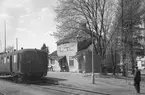 Järnvägsstationen i Tungelsta. Stockholm - Nynäs Järnväg, SNJ motorvagn.