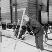 Statens Järnvägar, SJ Tåghem, resenär vid skidvagn.