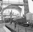 M/S Trelleborg, vagnar föres ombord
Reproduktion 1960