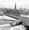 Utsikt från Centralstation mot Riddarholmen. (SJ RcTågbild.)
NORSTEDTS.
Norra Järnvägsbron på linjen mellan Stockholm Central och Riddarholmen.