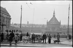 Arbete vid spårvägen utanför Köpenhamn station.