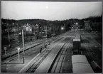 Åtvidabergs station, utsikt över bangården från viadukten.