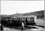 Statens Järnvägar, SJ YBo6 1028. 
Första persontåg på normalspår anländer till Överums station från Linköping.