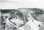 Statens Järnvägar, SJ  Gamla och nya Liljeholmsbroarna år 1915 .Foto av Liljeholmens stationshistorik.