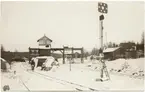 Dala - Hälsinglands Järnvägs bangård i Voxna. Det vänstra spåret tillhör Voxna - Lobonäs Järnväg, WLJ.