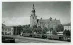 Vy över  stationsområdet och trefaldighets kyrkan i Kristianstad.