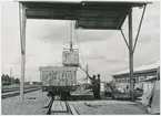 Omlastning med travers vid Rånäs Stockholm - Roslagens Järnvägar (SRJ), maj 1956.