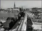 Stockholm central - Stockholm södra station. Bro och spårarbeten. Statens Järnvägar SJ Öd 643, på sträckan mellan (Södra) Mälarstrand och Riddarholmen.