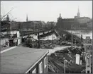 Central stationen.  Byggarbeten för nya bron över Riddarfjärden. Sträckan mellan Stockholm C och Riddarholmen.