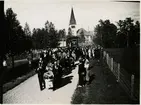 Begravning, vid Arvidsjaur kyrka, av olycksoffren från tågolyckan i Moskosel som inträffade den 27 juni 1935.