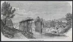 Teckning på uppbyggnad av järnvägsbro över Södertälje kanal. Västra stambanan år 1860.