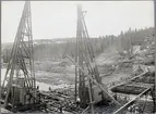 Betongpålning för östra strandpelaren vid brobygget över Öreälven.