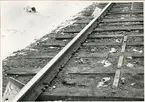 Del av bangården efter olyckan 1956-03-29 då tåg 93, 'Nordpilen, spårade ur vid Granbo station.