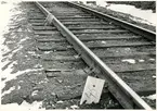 Del av bangården efter olyckan 1956-03-29 då tåg 93, 'Nordpilen, spårade ur vid Granbo station.