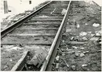 Del av bangården efter olyckan 1956-03-29 då tåg 93, 'Nordpilen, spårade ur vid Granbo station.