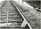 Del av bangården efter olyckan 1956-03-29 då tåg 93, 'Nordpilen, spårade ur vid Granbo station.