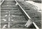 Del av bangården efter olyckan 1956-03-29 då tåg 93, 'Nordpilen, spårade ur vid Granbo station.