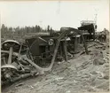 Urspårade malmvagnar vid olyckan i Nattavaara 1953.