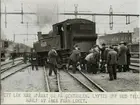 Statens Järnvägar, SJ K 1160, bärgning av urspårat lok på Stockholms Centralstation november 1930.