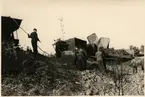 Bärgning av godsvagn efter olycka i Nattavaara september 1953.