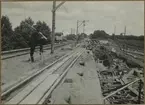 Dubbelspårsbyggnaden mellan Alingsås - Olskroken. Bron över Säveån södra brohalvan. Bevakningen av landstormen.