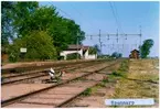 Station från 1875. Detta ombyggdes senare och revs våren 1975. Kvar finns godsmagasin och  lastkaj,  i söder låg personalbostad. Numera privatbostad. Persontåg upphörde 28 maj 1967. Envånings stationshus i sten med två gavlar mot banan.